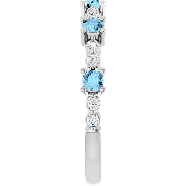 14K White Natural Aquamarine & 1/6 CTW Natural Diamond Ring