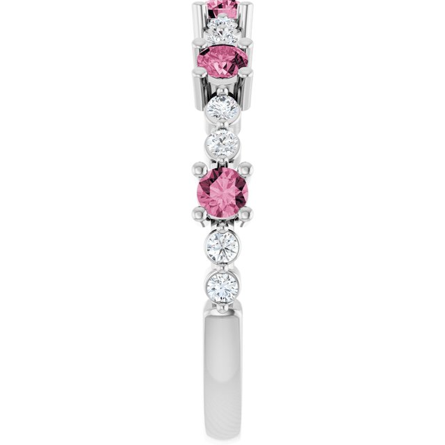 Sterling Silver Natural Pink Tourmaline & 1/6 CTW Natural Diamond Ring