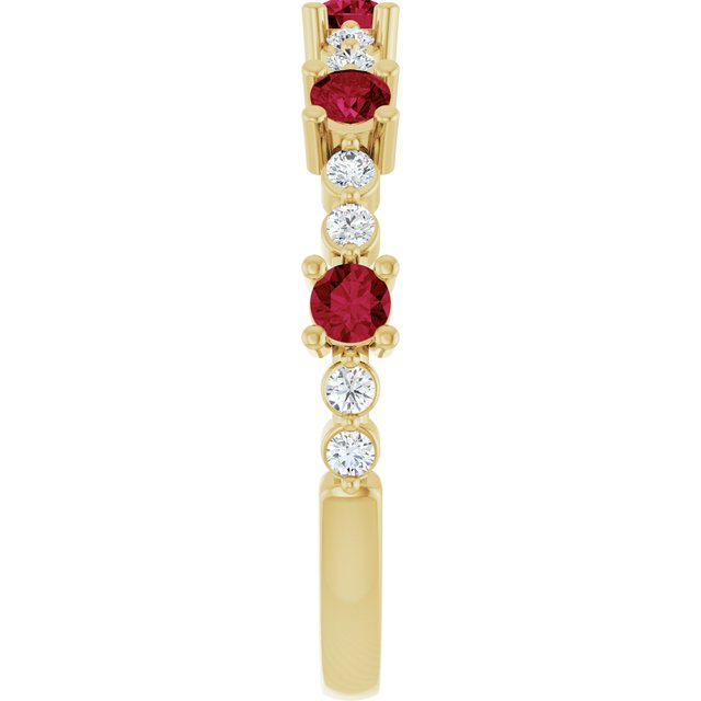 14K Yellow Lab-Grown Ruby & 1/6 CTW Natural Diamond Ring