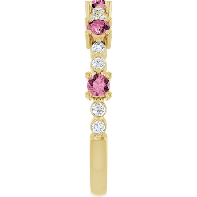 14K Yellow Natural Pink Tourmaline & 1/6 CTW Natural Diamond Ring
