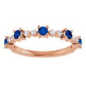 14K Rose Natural Blue Sapphire & 1/6 CTW Natural Diamond Ring