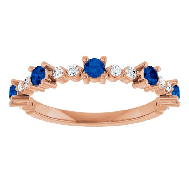 14K Rose Natural Blue Sapphire & 1/6 CTW Natural Diamond Ring