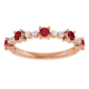 14K Rose Lab-Grown Ruby & 1/6 CTW Natural Diamond Ring