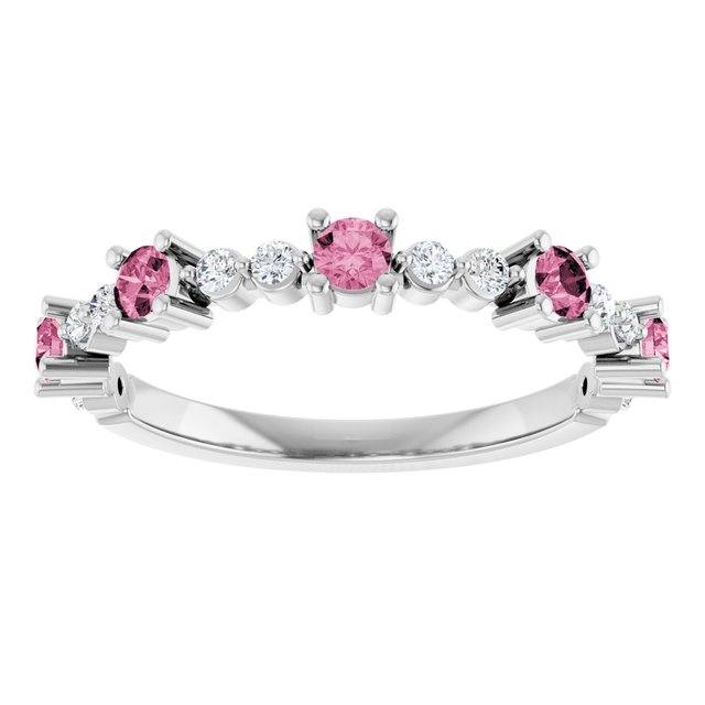 Sterling Silver Natural Pink Tourmaline & 1/6 CTW Natural Diamond Ring