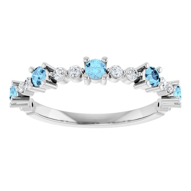 14K White Natural Aquamarine & 1/6 CTW Natural Diamond Ring