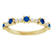 14K Yellow Lab-Grown Blue Sapphire & 1/6 CTW Natural Diamond Ring