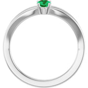 14K White Natural Emerald Youth Solitaire Ring