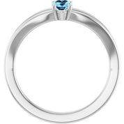 14K White Natural Aquamarine Youth Solitaire Ring