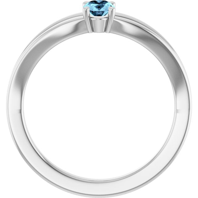 14K White Natural Aquamarine Youth Solitaire Ring