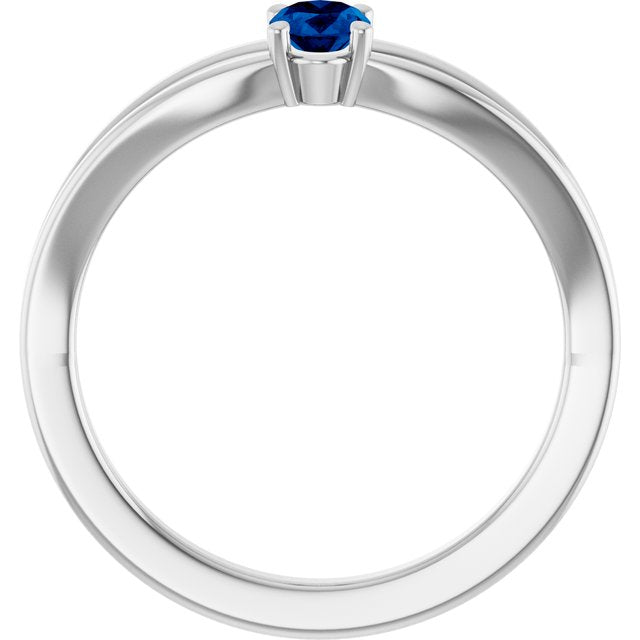 14K White Lab-Grown Blue Sapphire Youth Solitaire Ring