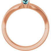 14K Rose Natural Blue Zircon Youth Solitaire Ring