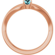 14K Rose Natural Blue Zircon Youth Solitaire Ring