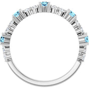 14K White Natural Aquamarine & 1/6 CTW Natural Diamond Ring
