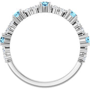 14K White Natural Aquamarine & 1/6 CTW Natural Diamond Ring