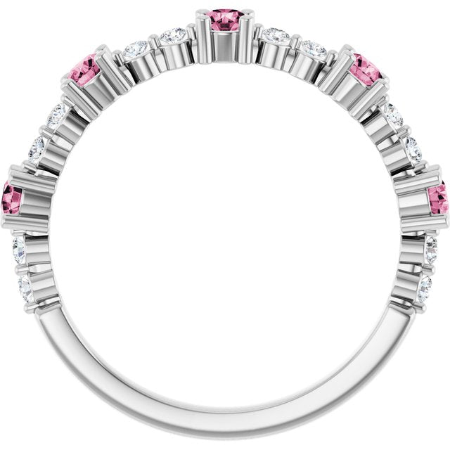 Sterling Silver Natural Pink Tourmaline & 1/6 CTW Natural Diamond Ring