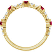 14K Yellow Lab-Grown Ruby & 1/6 CTW Natural Diamond Ring