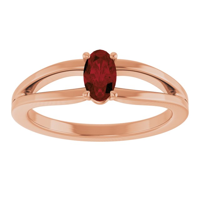 14K Rose Natural Mozambique Garnet Youth Solitaire Ring