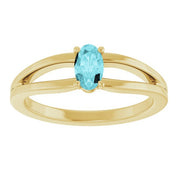 14K Yellow Natural Blue Zircon Youth Solitaire Ring
