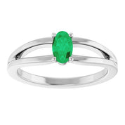 14K White Natural Emerald Youth Solitaire Ring