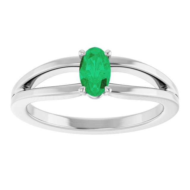 14K White Natural Emerald Youth Solitaire Ring