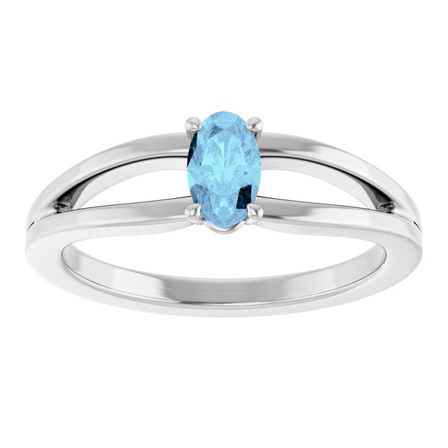 14K White Natural Aquamarine Youth Solitaire Ring