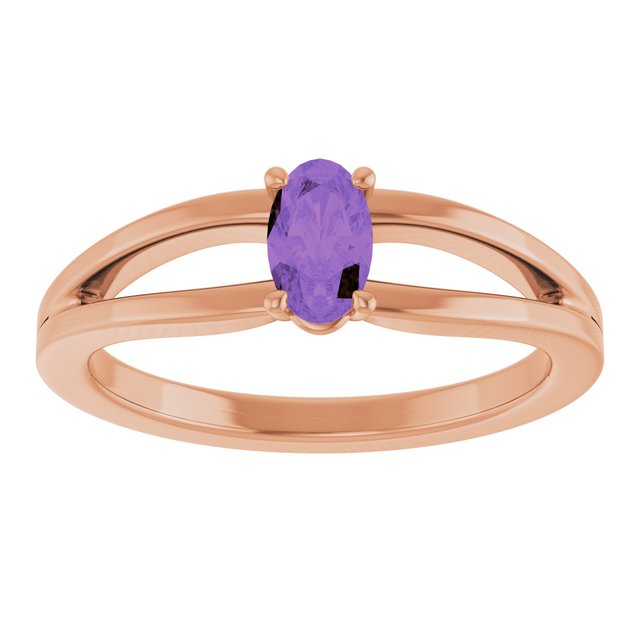 14K Rose Natural Amethyst Youth Solitaire Ring