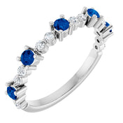 Platinum Lab-Grown Blue Sapphire & 1/6 CTW Natural Diamond Ring