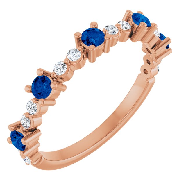 14K Rose Natural Blue Sapphire & 1/6 CTW Natural Diamond Ring