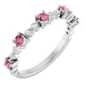 Sterling Silver Natural Pink Tourmaline & 1/6 CTW Natural Diamond Ring