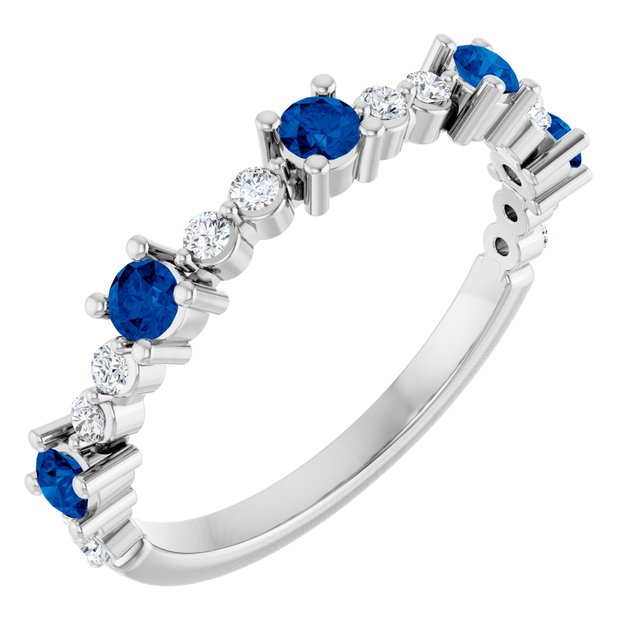 Platinum Natural Blue Sapphire & 1/6 CTW Natural Diamond Ring