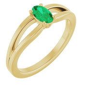 14K Yellow Natural Emerald Youth Solitaire Ring