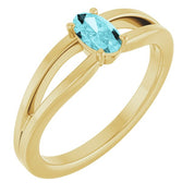 14K Yellow Natural Blue Zircon Youth Solitaire Ring