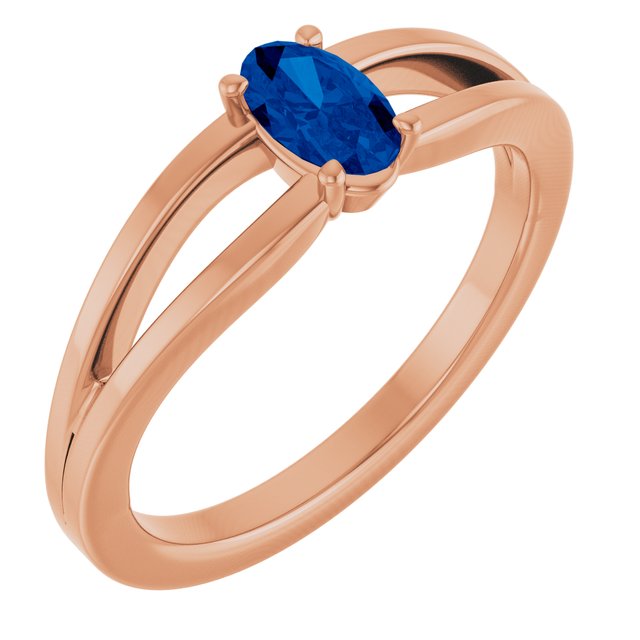 14K Rose Natural Blue Sapphire Youth Solitaire Ring