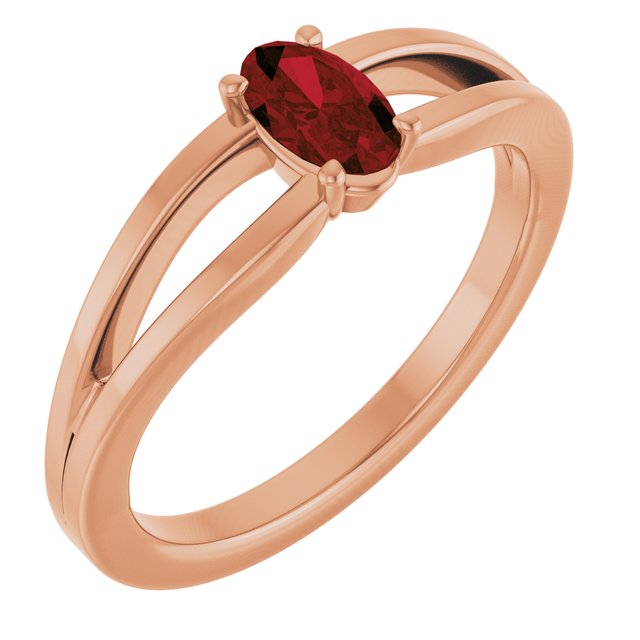 14K Rose Natural Mozambique Garnet Youth Solitaire Ring