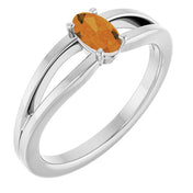 14K White Natural Citrine Youth Solitaire Ring