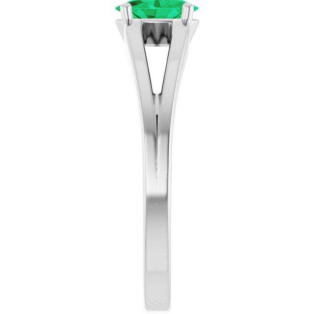 14K White Natural Emerald Youth Solitaire Ring