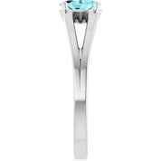 14K White Natural Blue Zircon Youth Solitaire Ring
