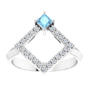 Sterling Silver Natural Aquamarine & 1/5 CTW Natural Diamond Geometric Ring