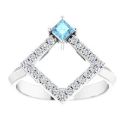 Sterling Silver Natural Aquamarine & 1/5 CTW Natural Diamond Geometric Ring