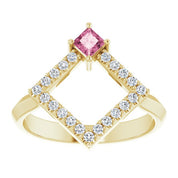 14K Yellow Natural Pink Tourmaline & 1/5 CTW Natural Diamond Geometric Ring