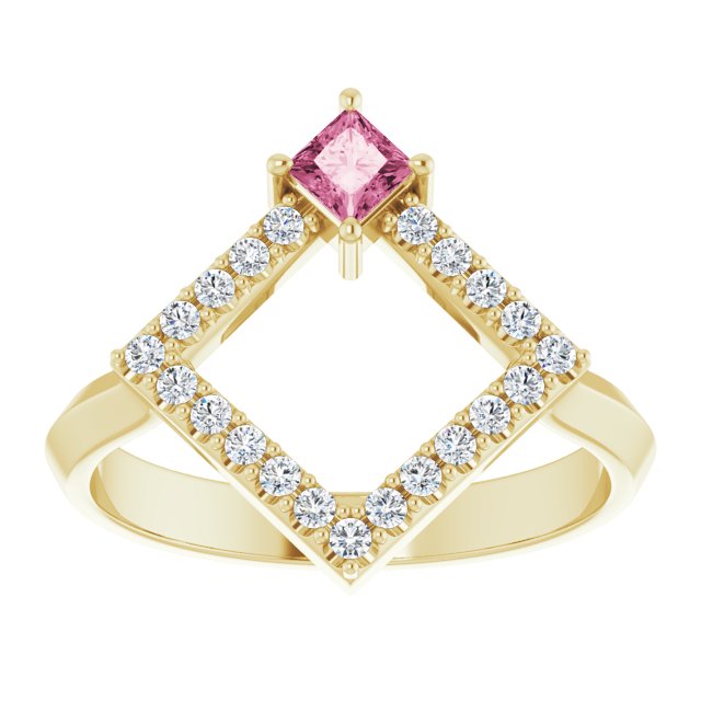 14K Yellow Natural Pink Tourmaline & 1/5 CTW Natural Diamond Geometric Ring