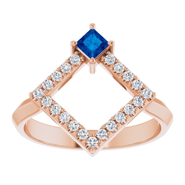 14K Rose Natural Sapphire & 1/5 CTW Natural Diamond Geometric Ring