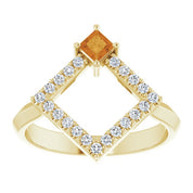 14K Yellow Natural Citrine & 1/5 CTW Natural Diamond Geometric Ring
