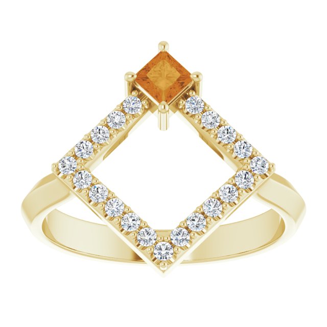 14K Yellow Natural Citrine & 1/5 CTW Natural Diamond Geometric Ring