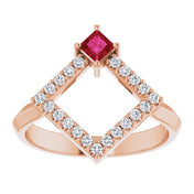 14K Rose Natural Ruby & 1/5 CTW Natural Diamond Geometric Ring