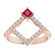 14K Rose Natural Ruby & 1/5 CTW Natural Diamond Geometric Ring