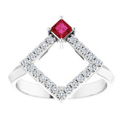 Sterling Silver Natural Ruby & 1/5 CTW Natural Diamond Geometric Ring