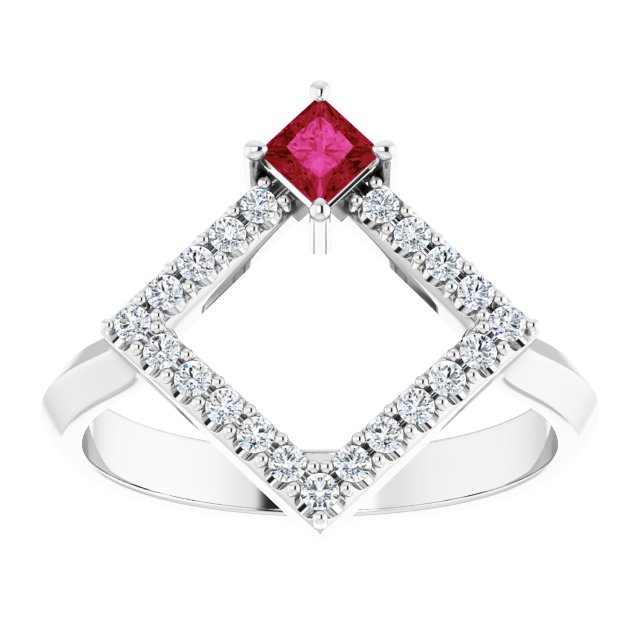 Sterling Silver Natural Ruby & 1/5 CTW Natural Diamond Geometric Ring