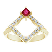14K Yellow Natural Ruby & 1/5 CTW Natural Diamond Geometric Ring