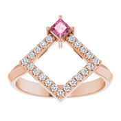 14K Rose Natural Pink Tourmaline & 1/5 CTW Natural Diamond Geometric Ring